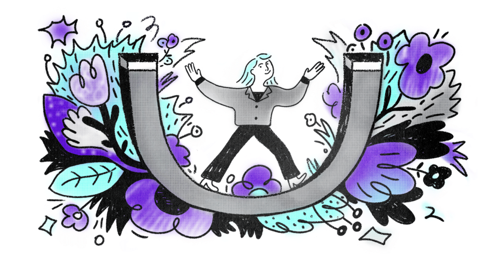 Illustration of magnet surrounded by natural materials